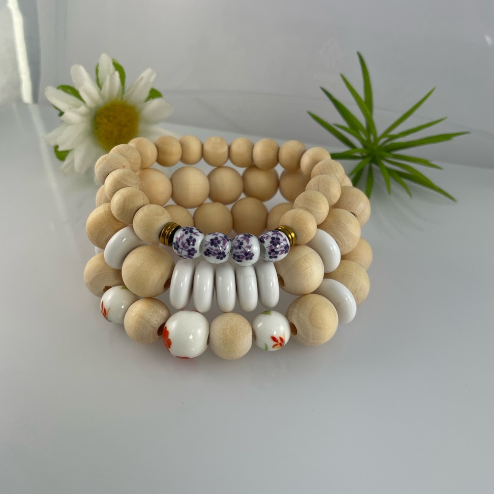 SET of 3 Wooden / Ceramic Beaded Bracelet
